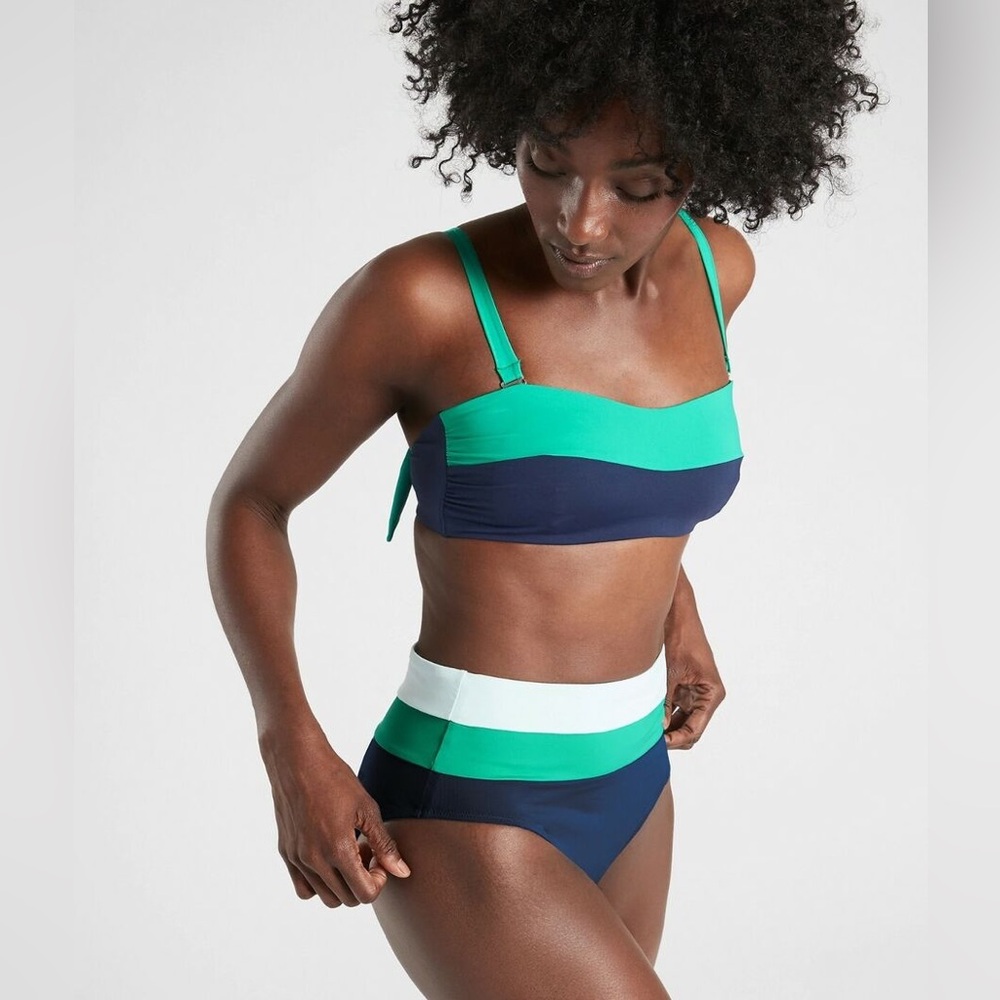 Colorblock High-Waist Bikini Set - Green & Navy